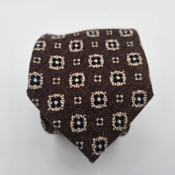 Suitsupply Men's Italian Wool Brown Floral Tie 3x64 – Made in Italy - Picture 1 of 8